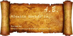 Alexics Borbála névjegykártya